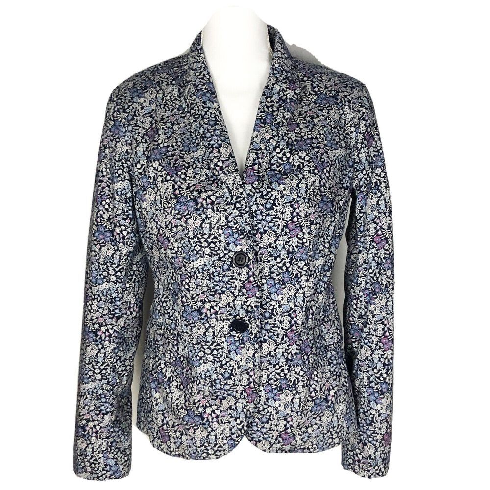 Talbots Woman New Blue Floral Long Sleeve Jacket‎ Blazer Size 8